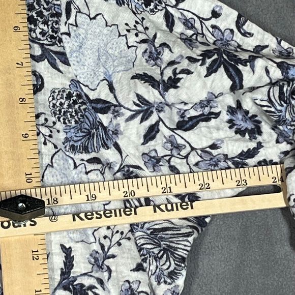 Rachel Zoe Womens Top Plus Size 2X Blue White Floral Linen 3/4 Sleeve Scoop Neck - Picture 7 of 8